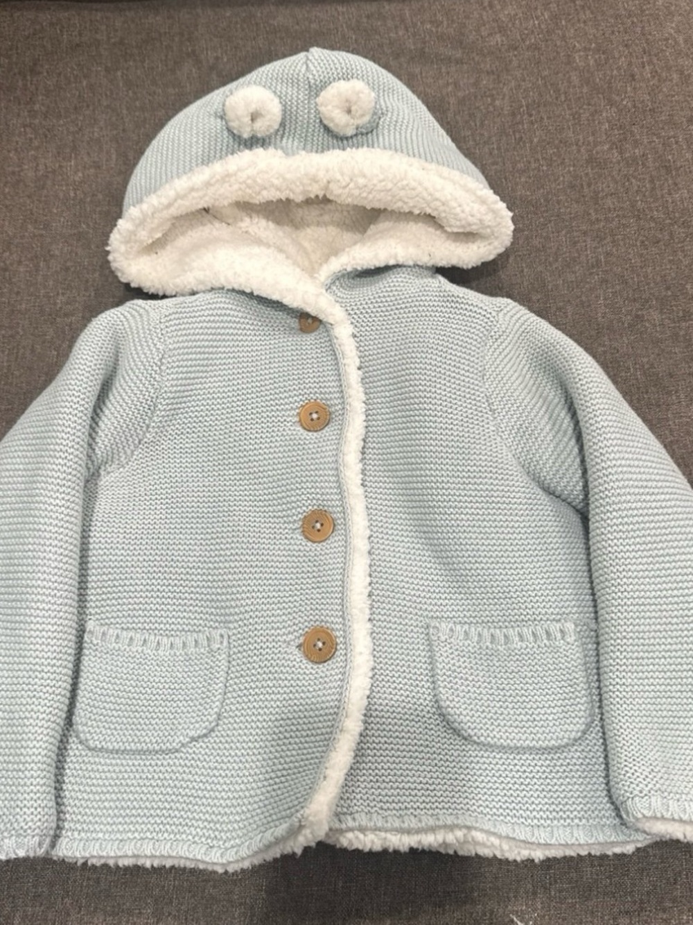 Carter's Light Blue Sherpa Lined Knit Hooded Coat - 24 months